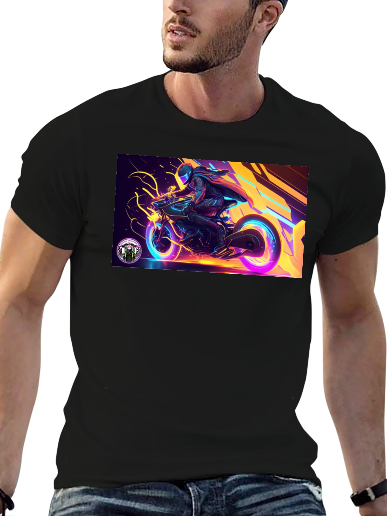 Neon Rider Graphic T-Shirt - Black