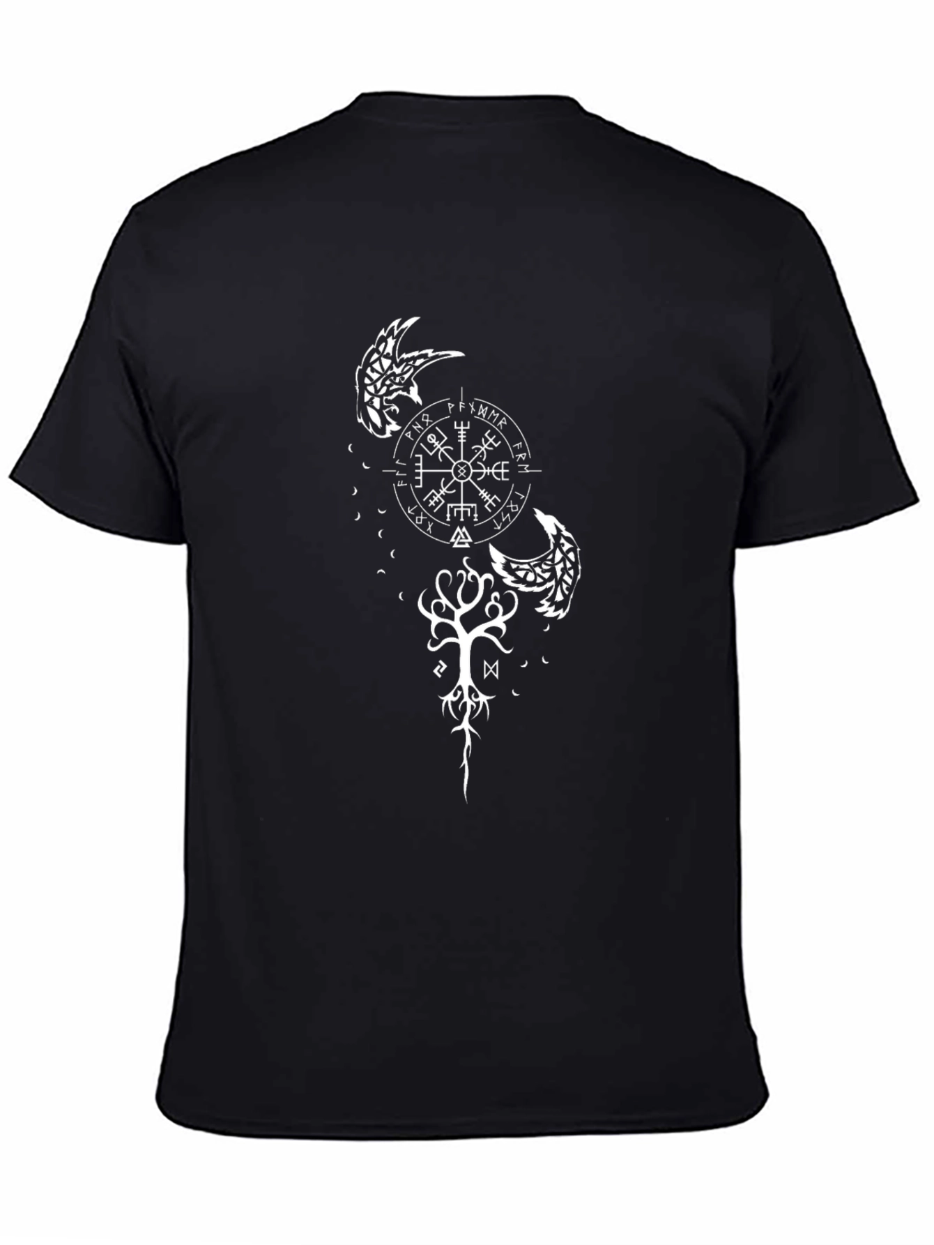 Viking Compass Black T-Shirt Norse Ravens Tree
