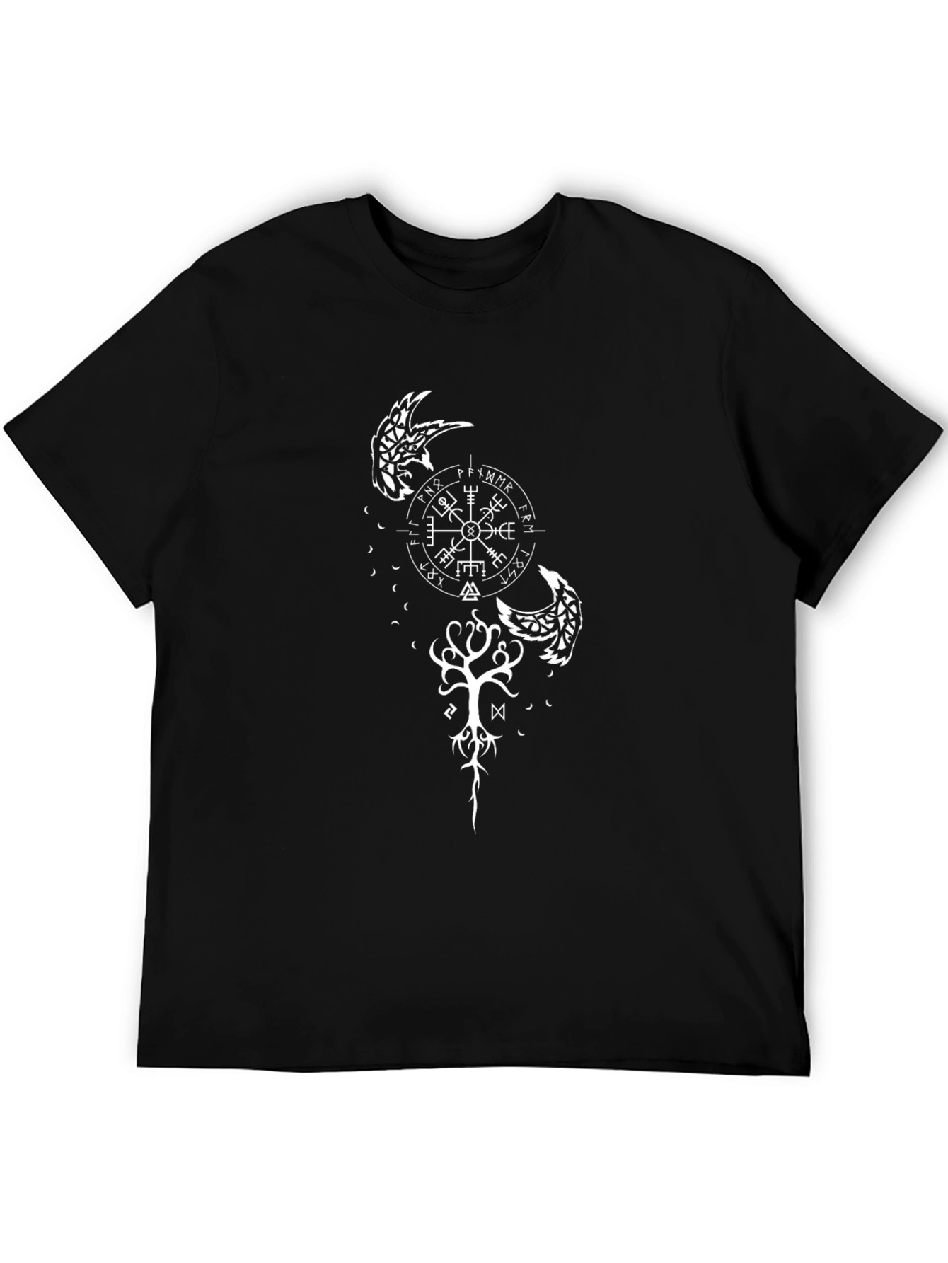 Viking Compass Black T-Shirt Norse Ravens Tree