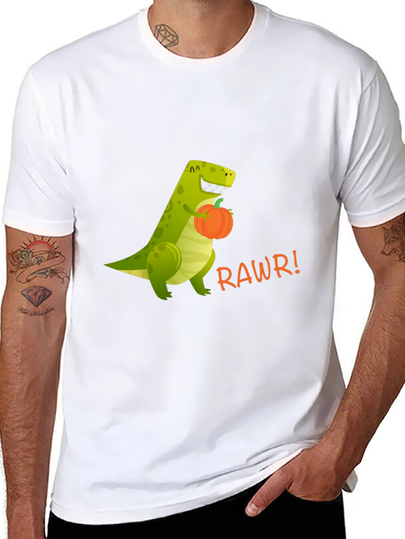 Dino RAWRS for Pumpkins - Funny Graphic T-Shirt