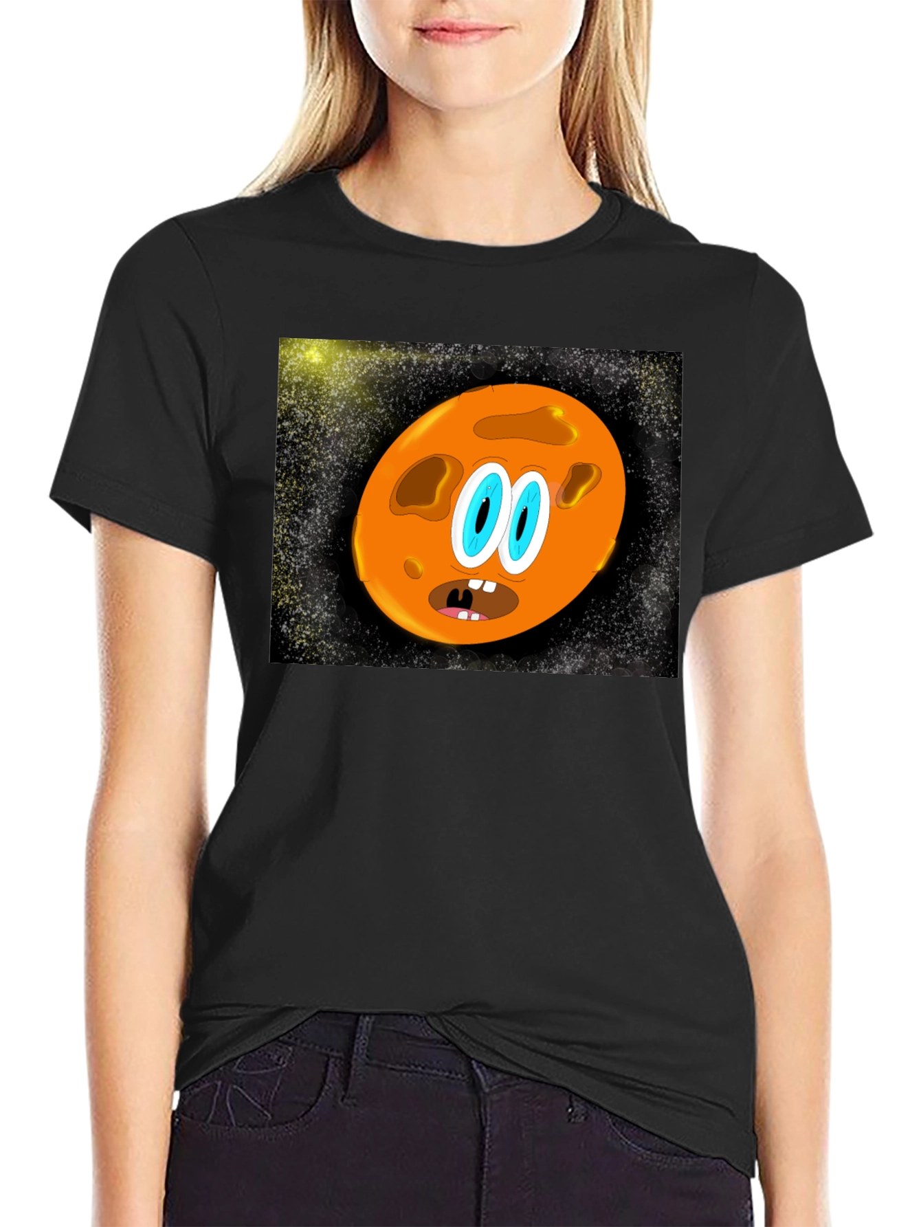 Cartoon Planet Graphic T-Shirt - Black