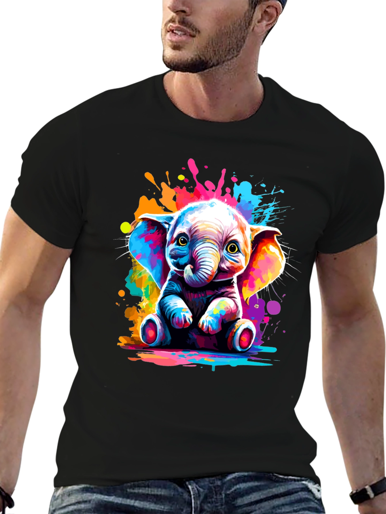 Vibrant Elephant Graphic Tee - Unisex Black T-Shirt