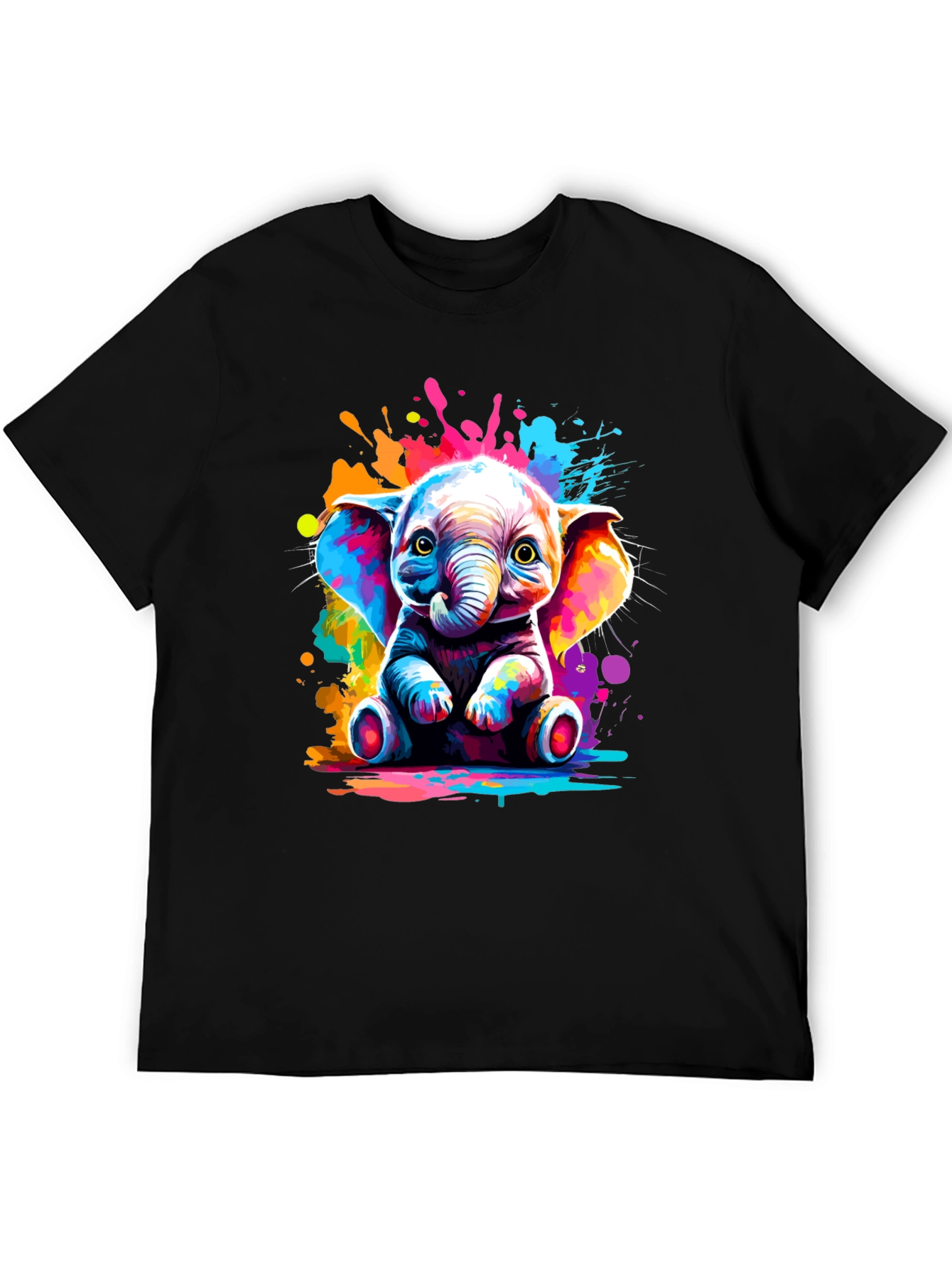 Vibrant Elephant Graphic Tee - Unisex Black T-Shirt