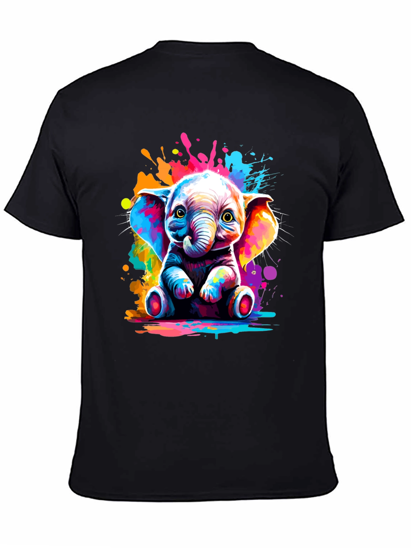 Vibrant Elephant Graphic Tee - Unisex Black T-Shirt