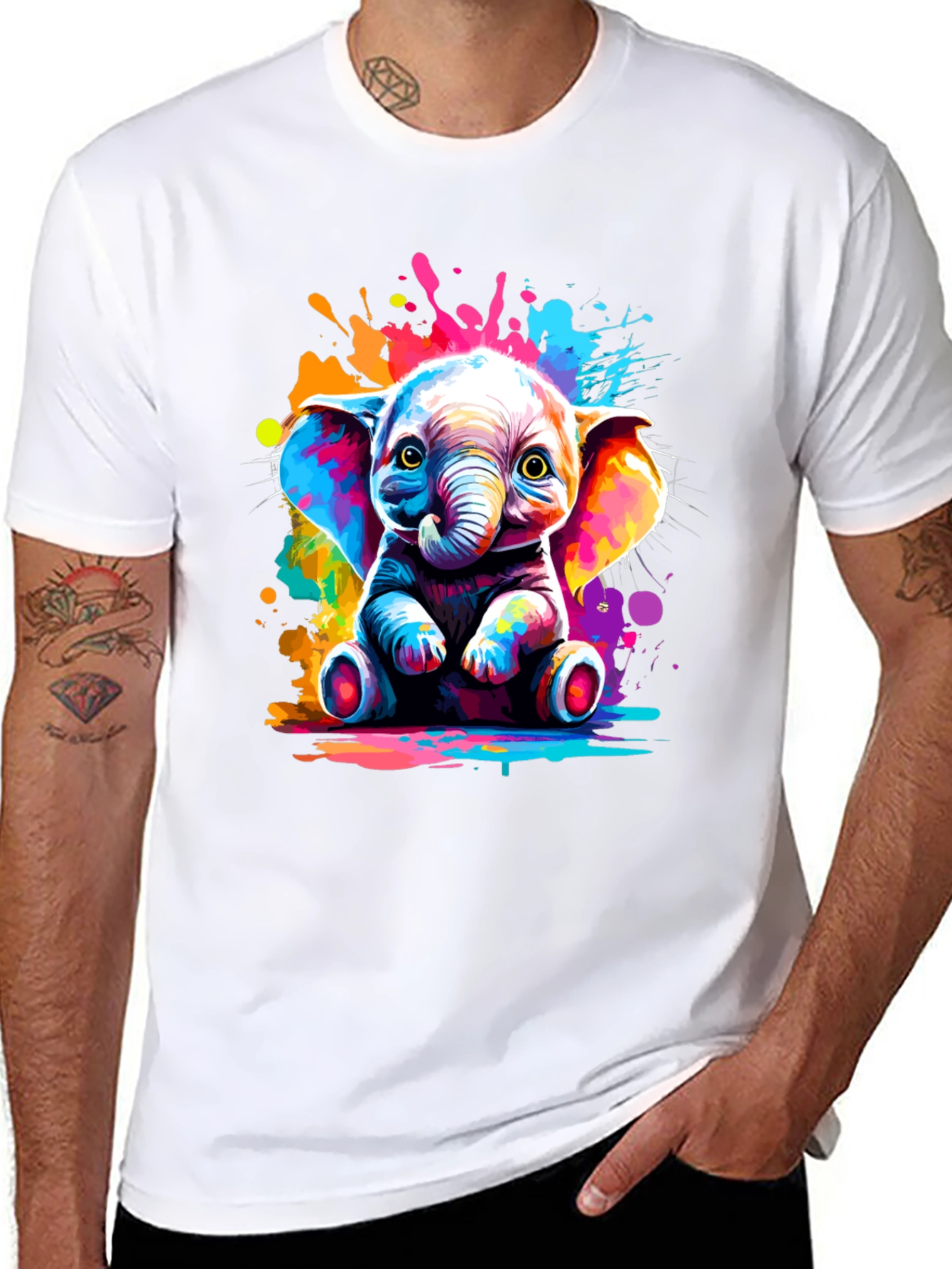 Vibrant Elephant Graphic Tee - Unisex Black T-Shirt