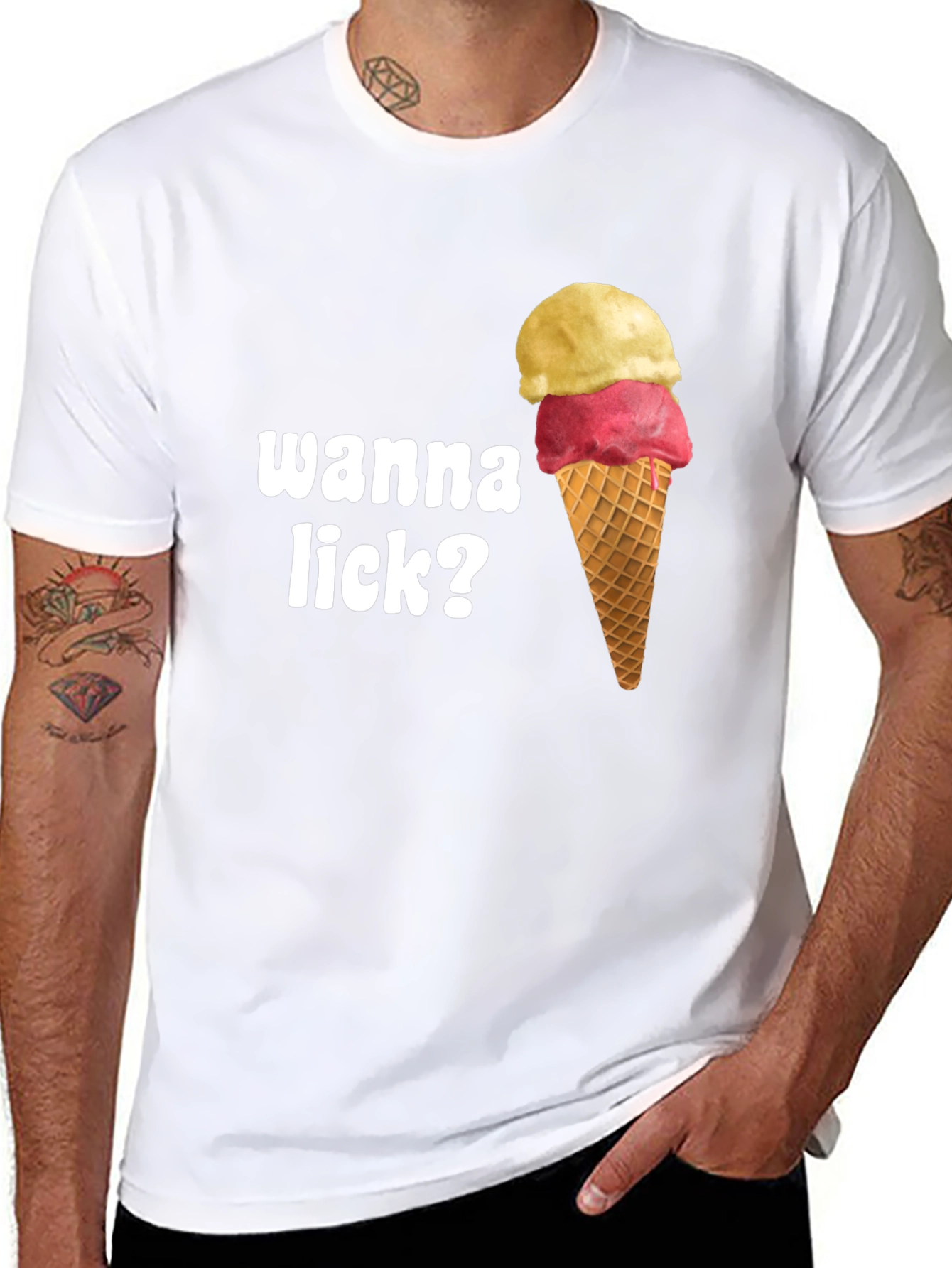 Wanna Lick? Ice Cream Cone Graphic T-Shirt