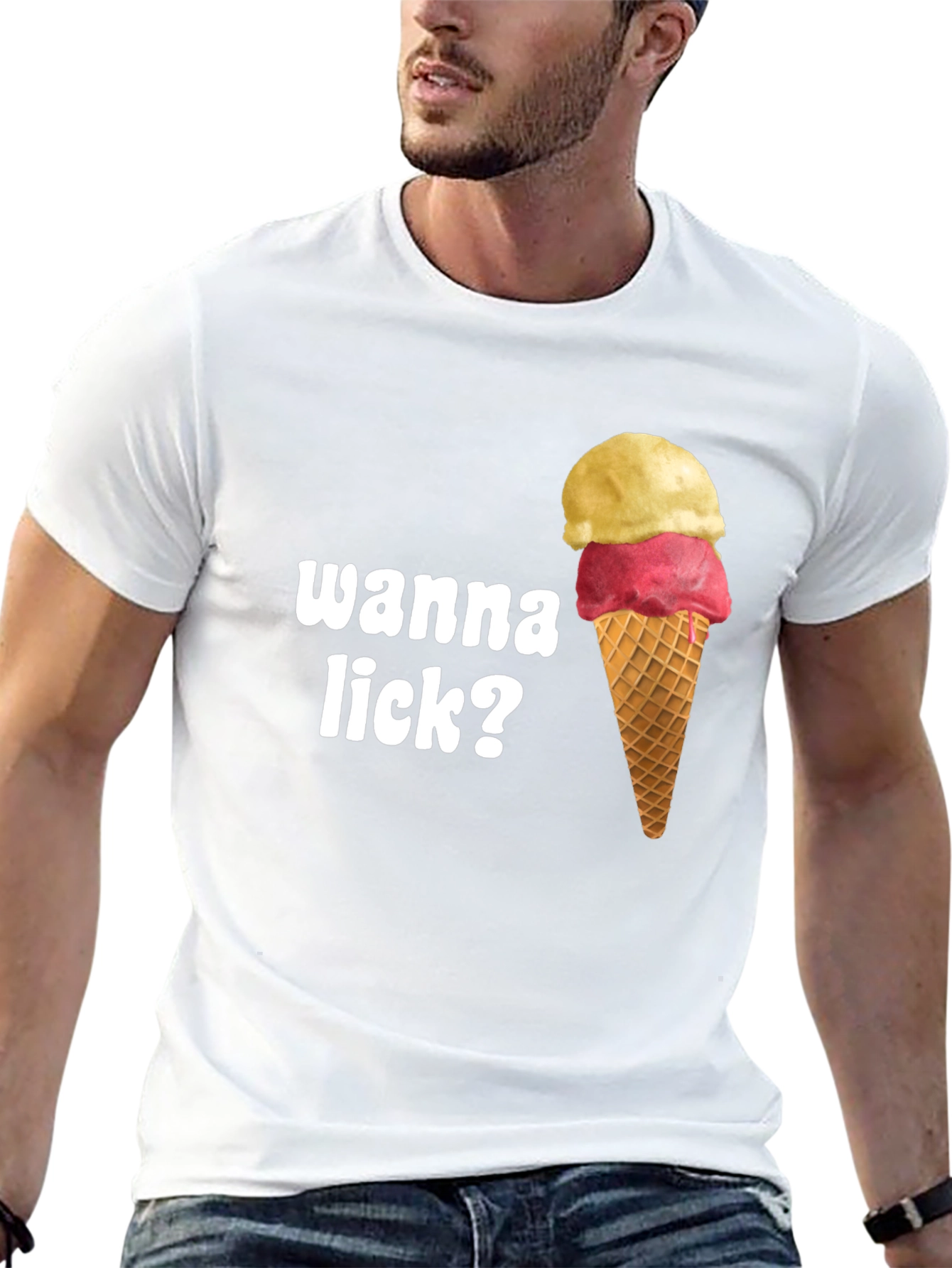 Wanna Lick? Ice Cream Cone Graphic T-Shirt