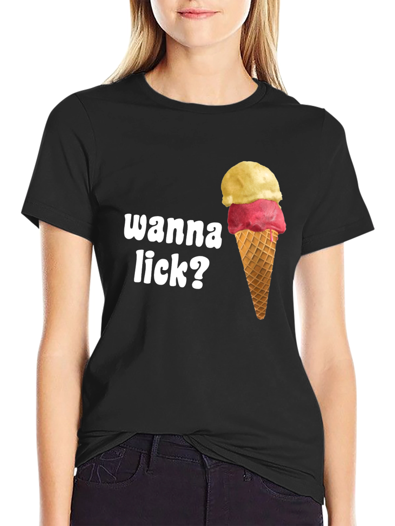 Wanna Lick? Ice Cream Cone Graphic T-Shirt