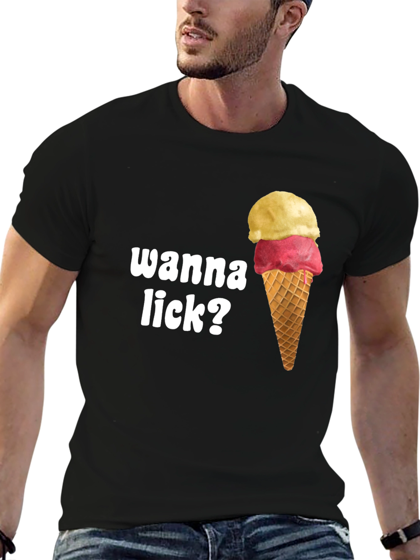 Wanna Lick? Ice Cream Cone Graphic T-Shirt