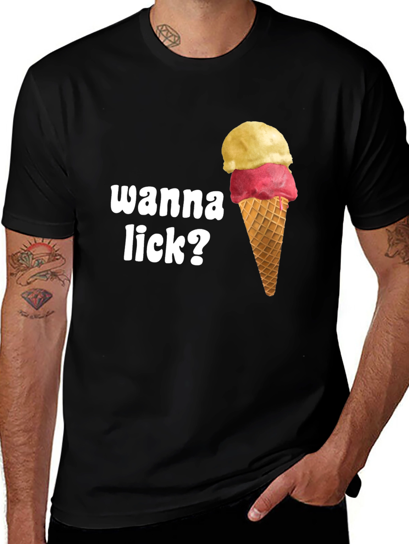 Wanna Lick? Ice Cream Cone Graphic T-Shirt
