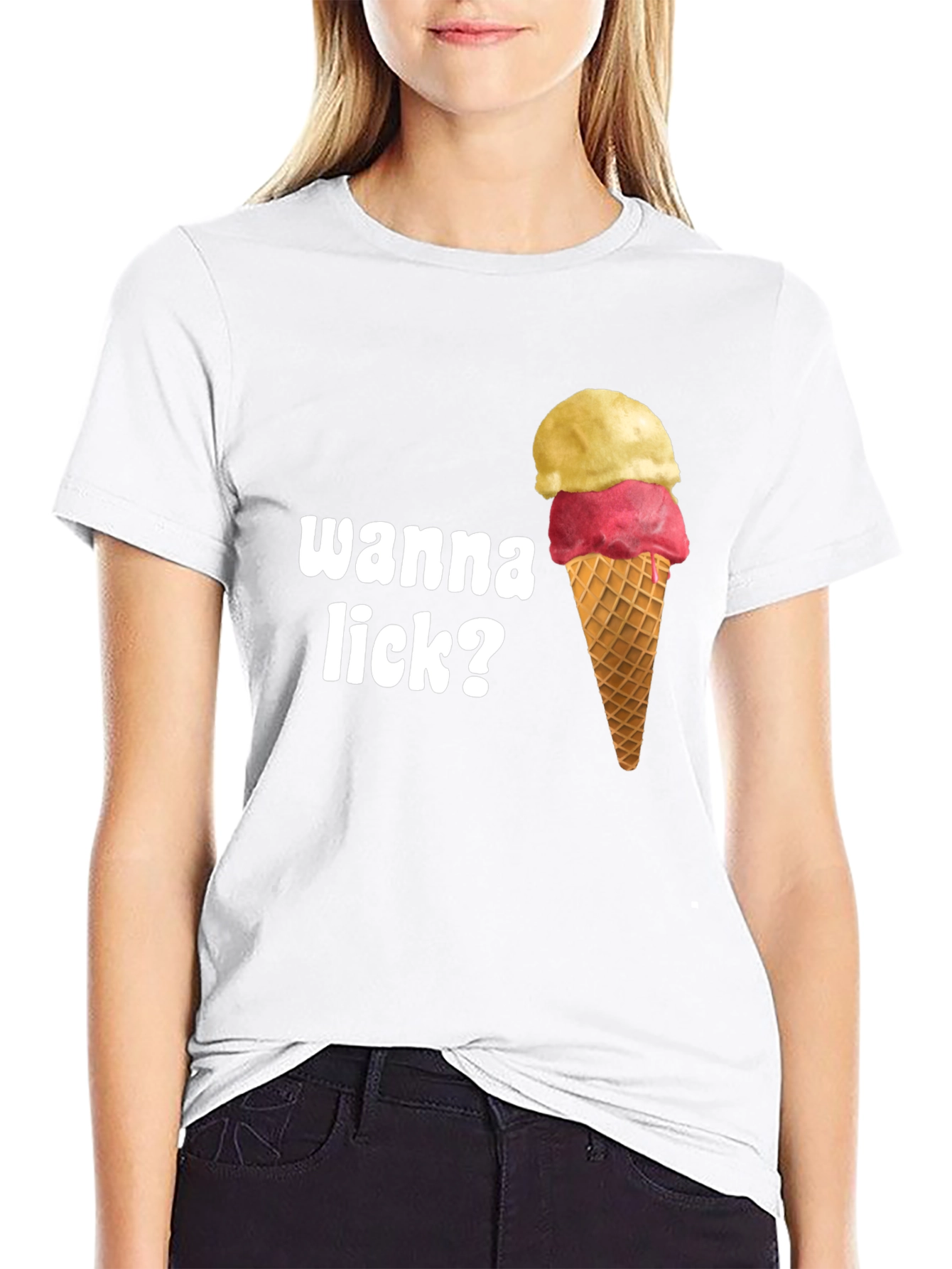 Wanna Lick? Ice Cream Cone Graphic T-Shirt