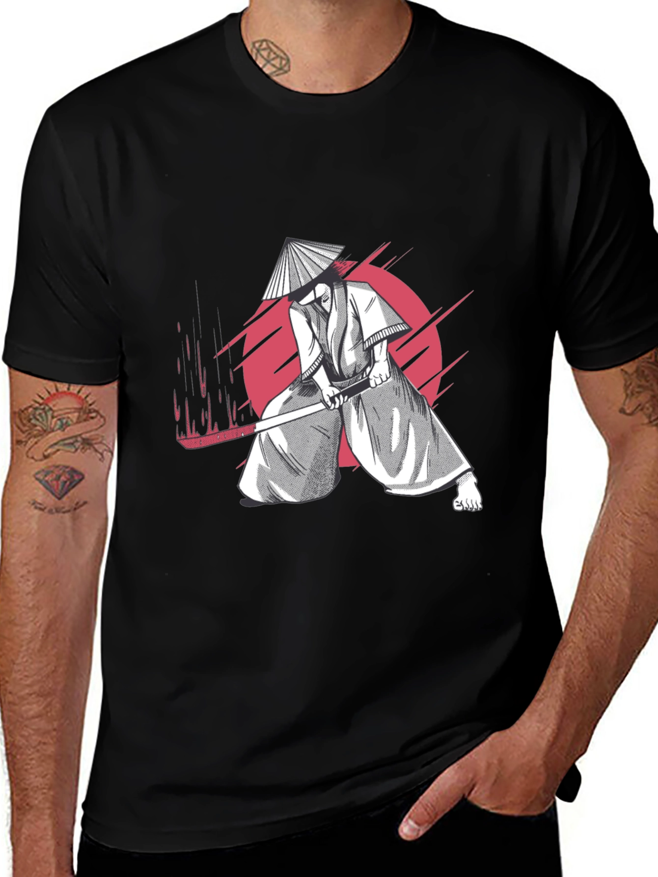 Samurai Graphic Tee - Black Cotton T-Shirt