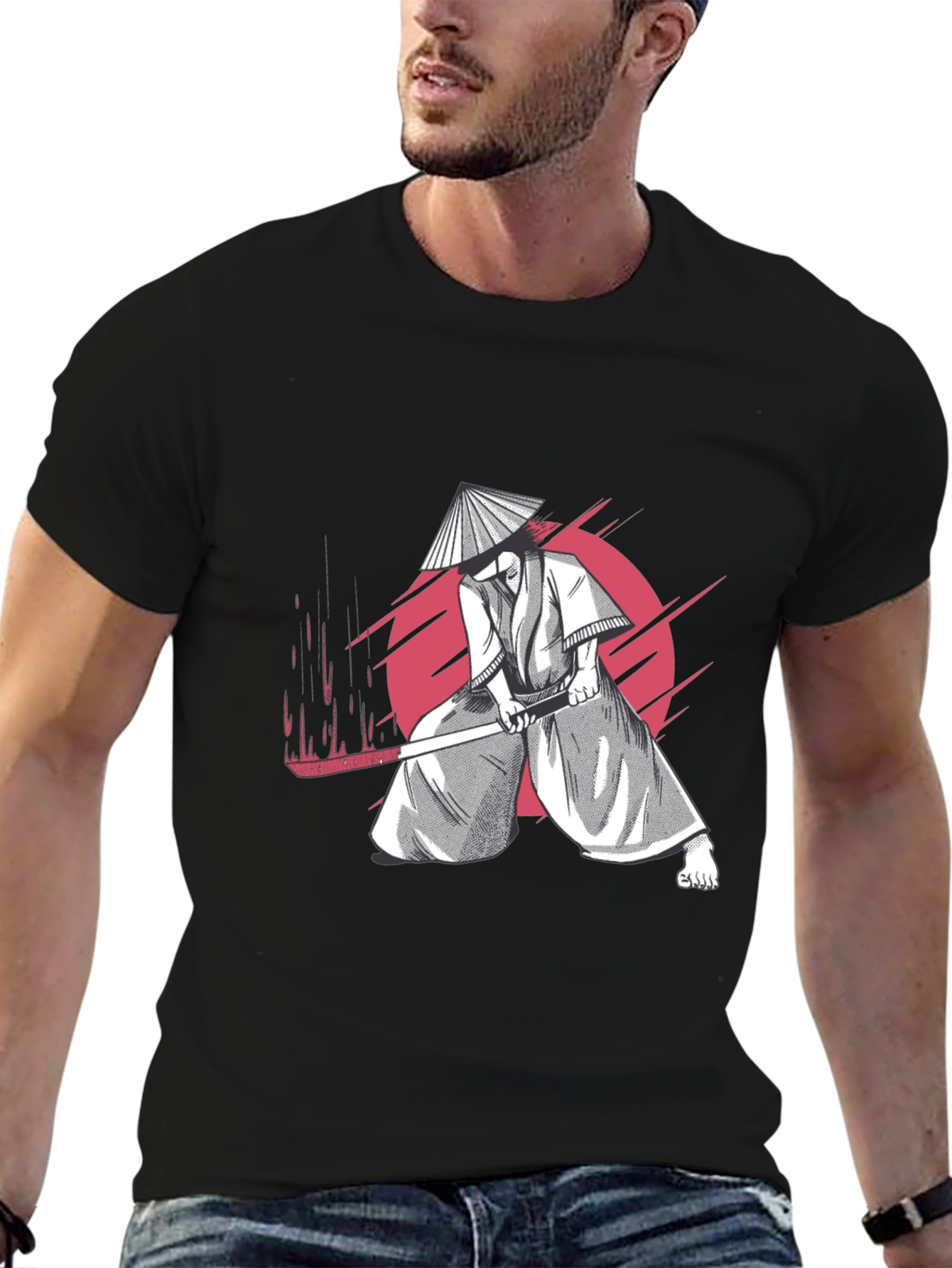 Samurai Graphic Tee - Black Cotton T-Shirt