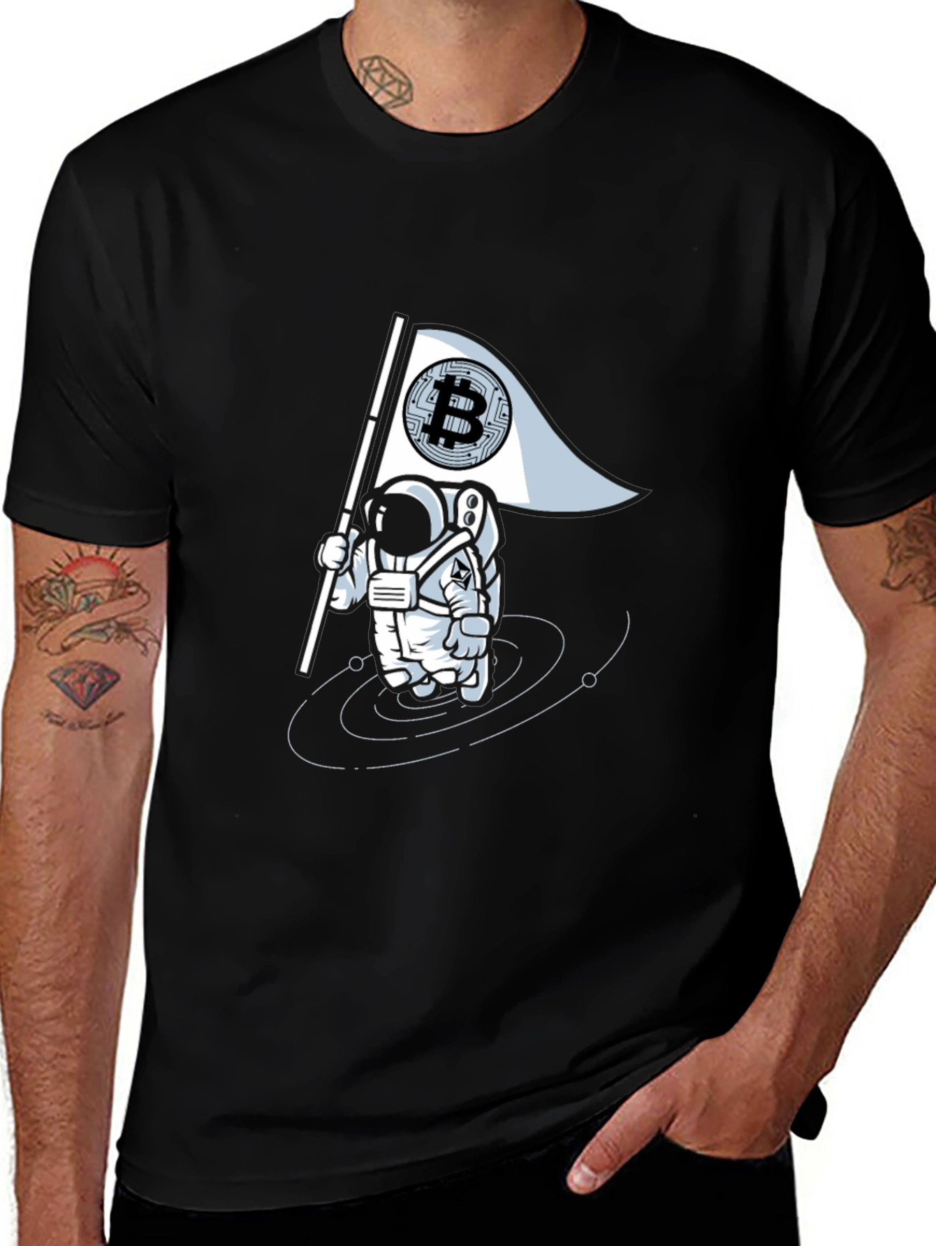 Bitcoin Astronaut Graphic Tee - Crypto Flag T-Shirt