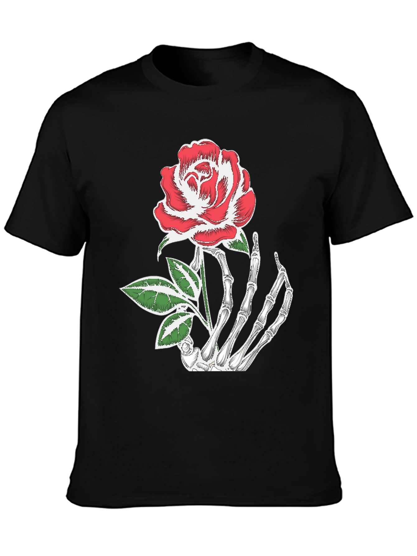 Skeleton Hand Holding Rose Graphic Tee