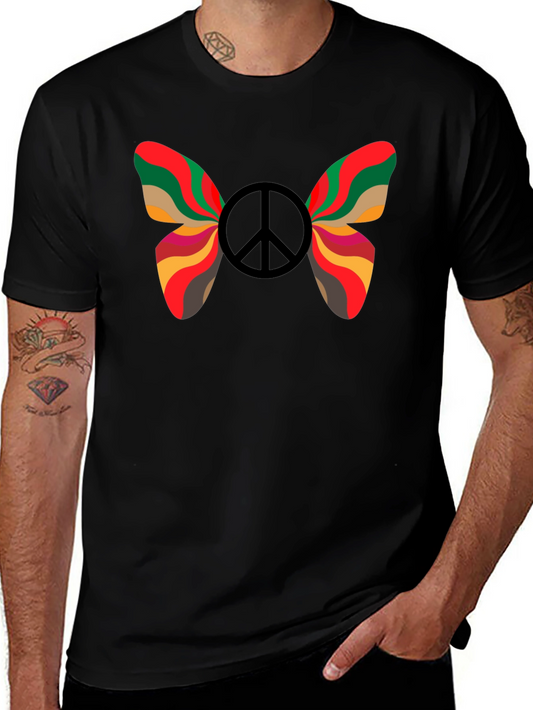 Peace Butterfly Graphic Tee - Black Cotton T-Shirt