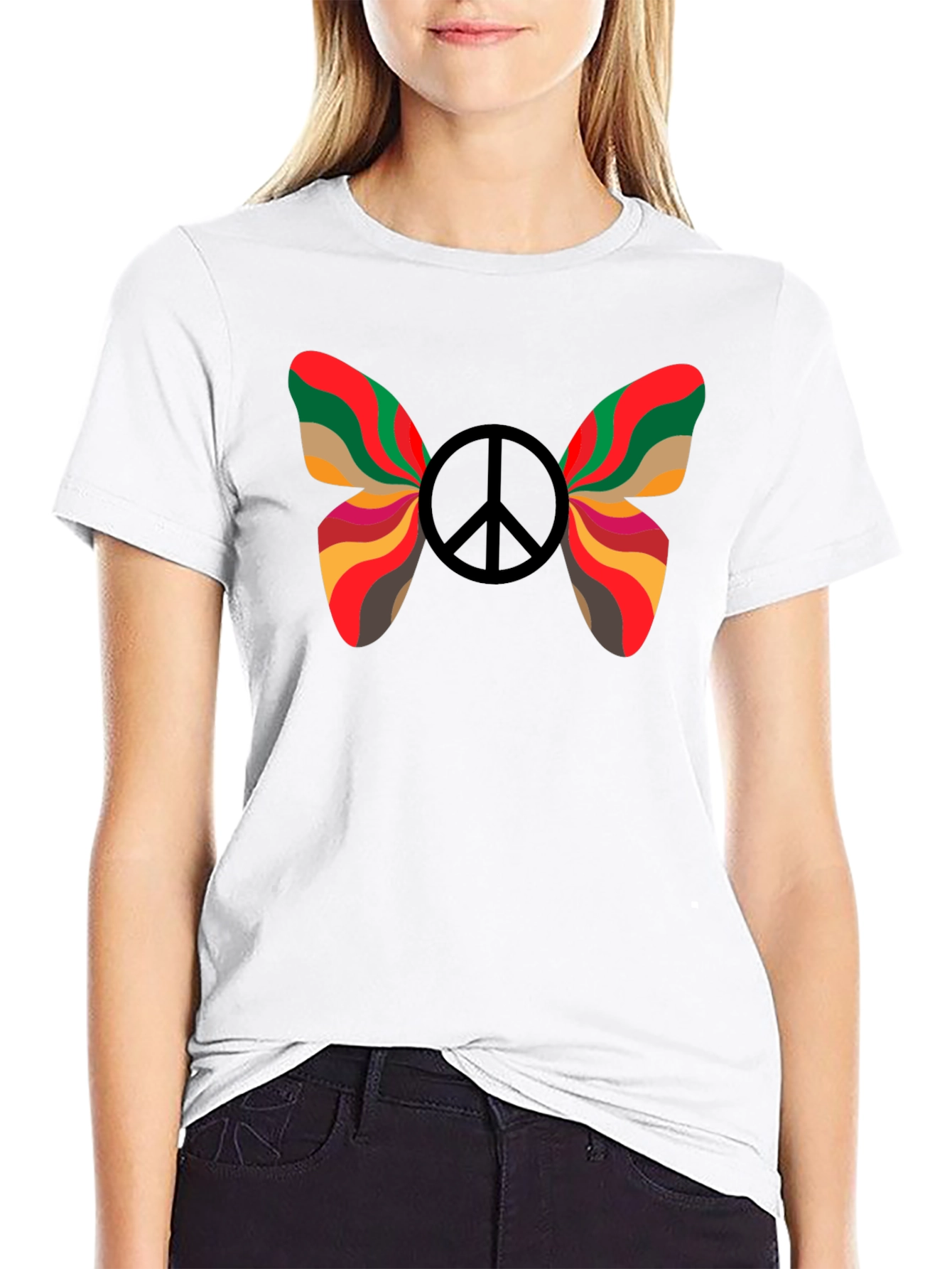 Peace Butterfly Graphic Tee - Black Cotton T-Shirt