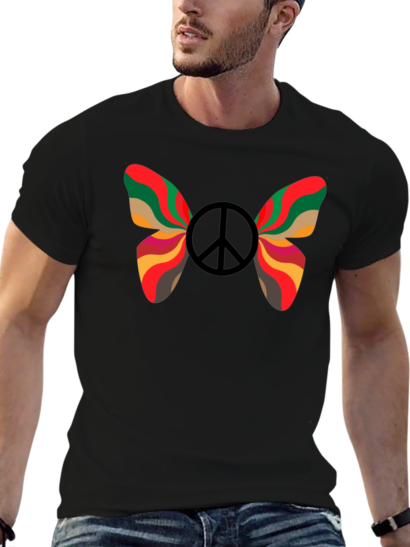Peace Butterfly Graphic Tee - Black Cotton T-Shirt