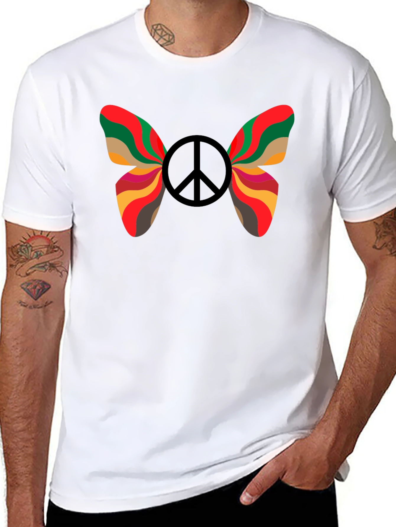 Peace Butterfly Graphic Tee - Black Cotton T-Shirt