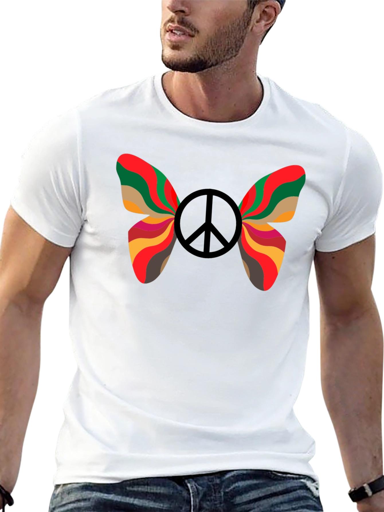 Peace Butterfly Graphic Tee - Black Cotton T-Shirt