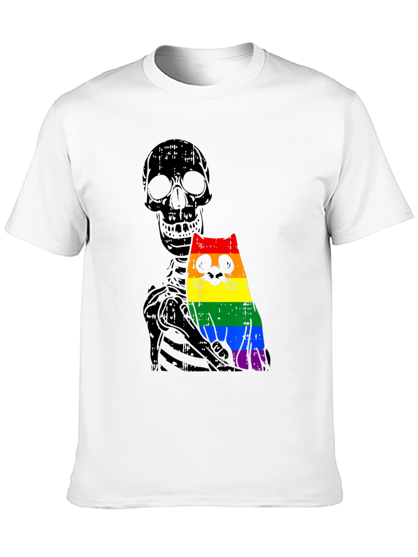 Skeleton Cat Pride Graphic Tee - Unique Design