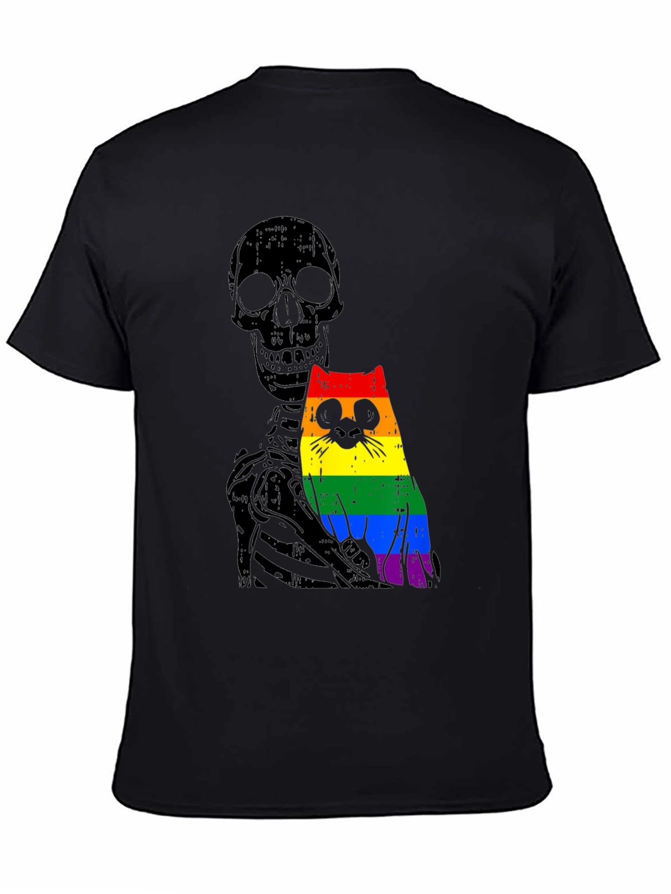 Skeleton Cat Pride Graphic Tee - Unique Design