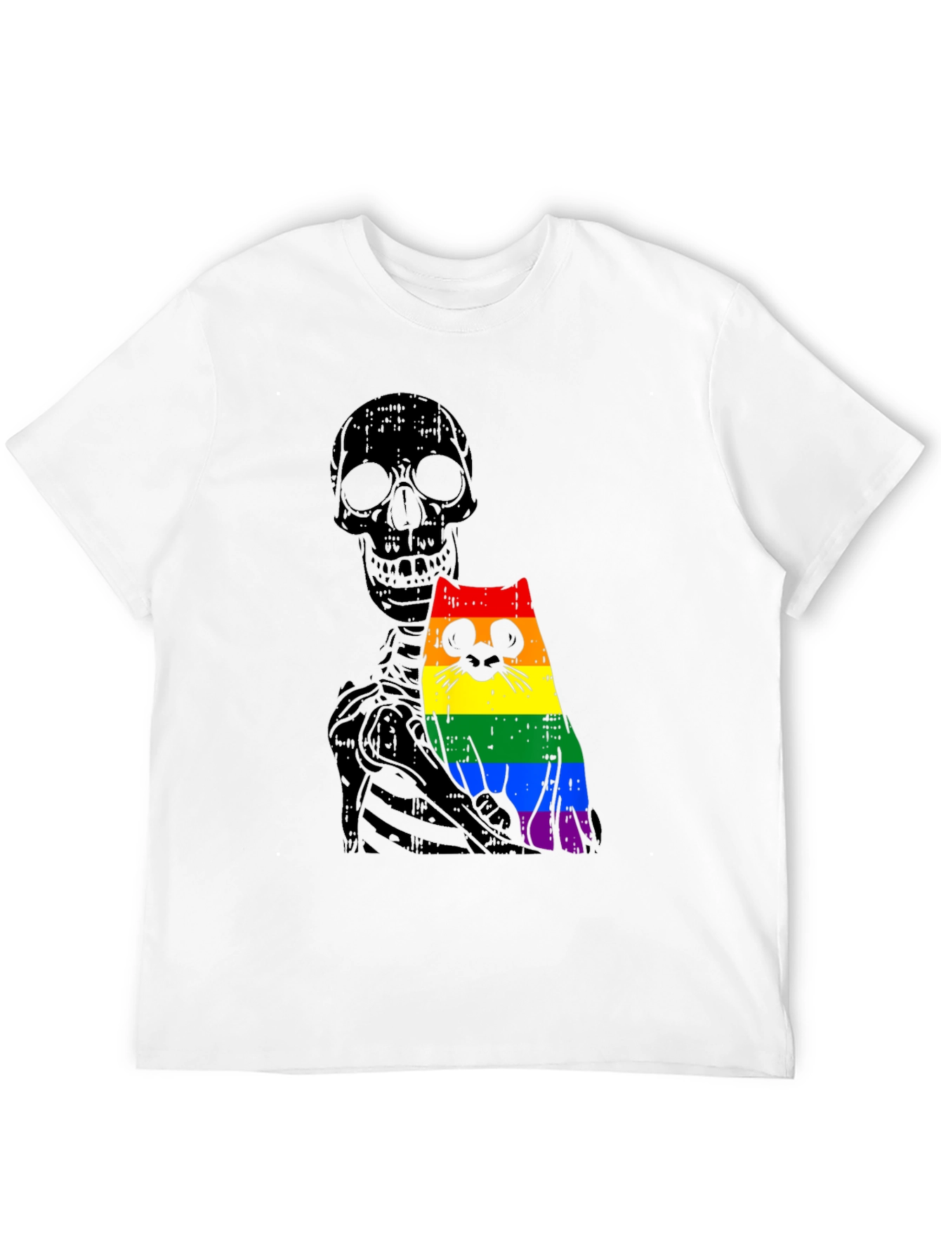 Skeleton Cat Pride Graphic Tee - Unique Design