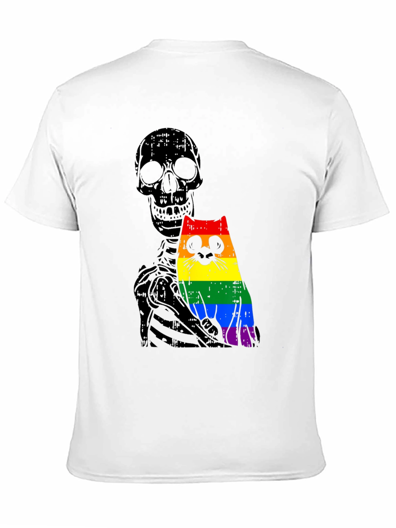 Skeleton Cat Pride Graphic Tee - Unique Design