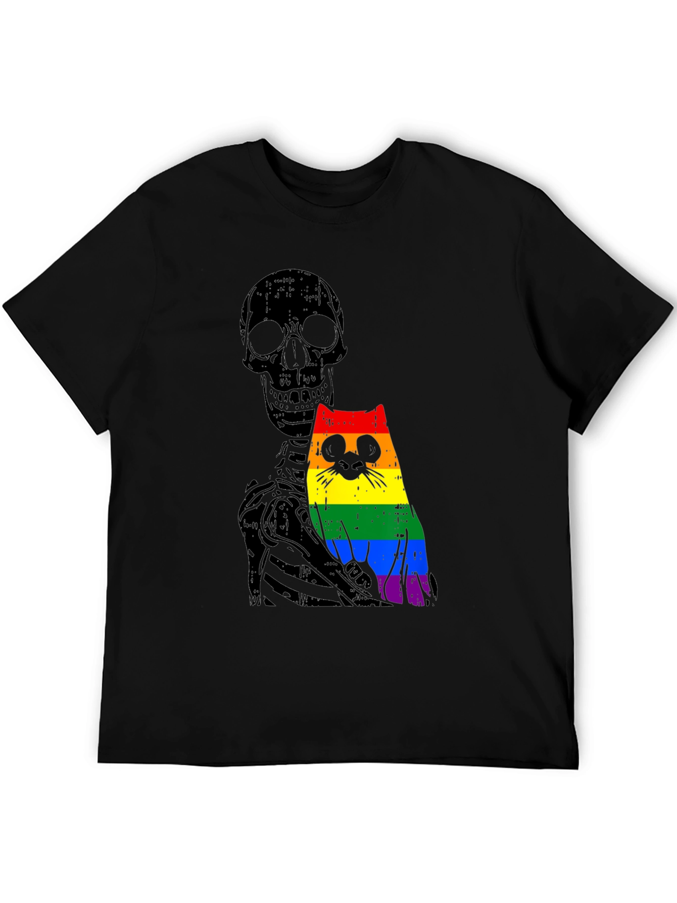 Skeleton Cat Pride Graphic Tee - Unique Design