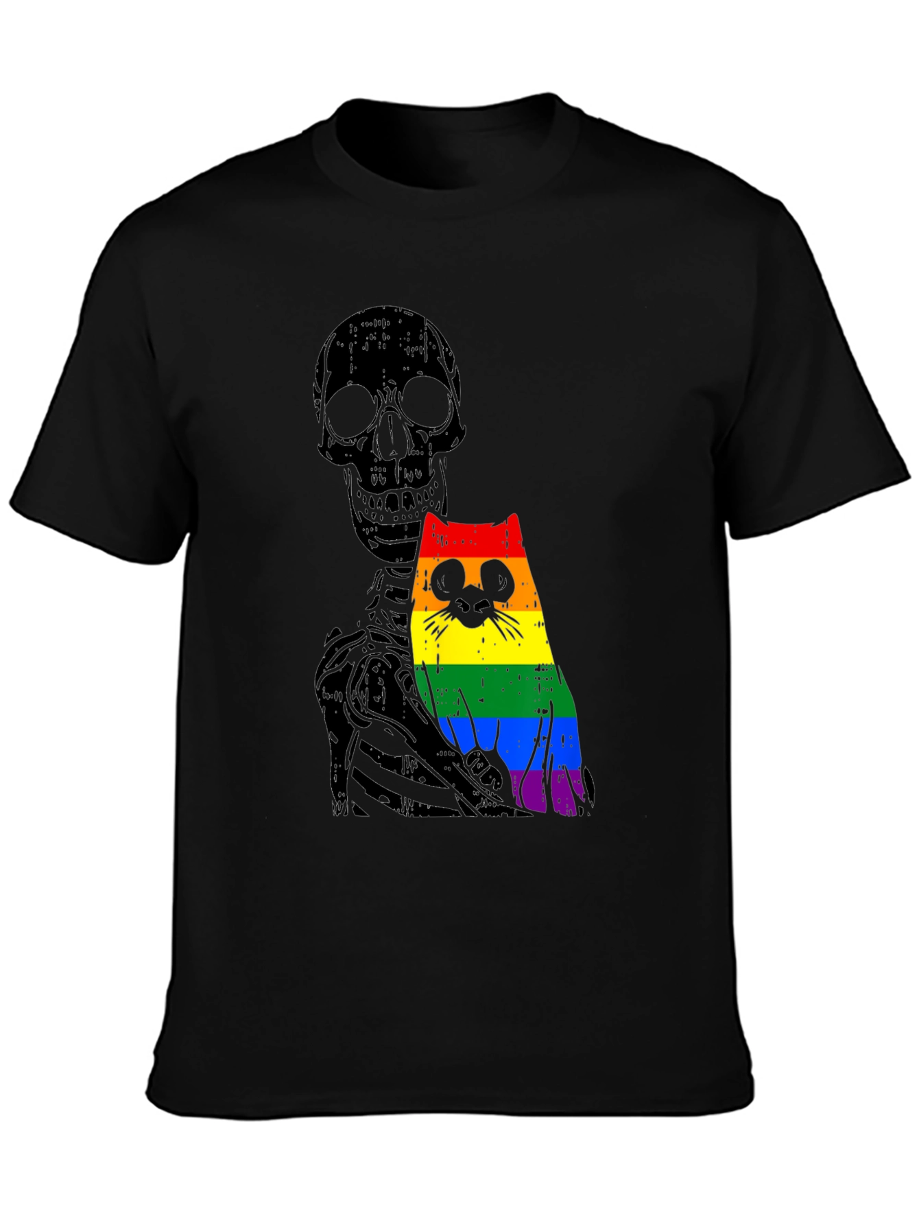 Skeleton Cat Pride Graphic Tee - Unique Design