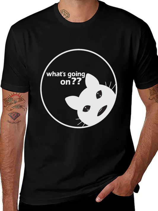 Funny Cat Whats Going On Black T-Shirt
