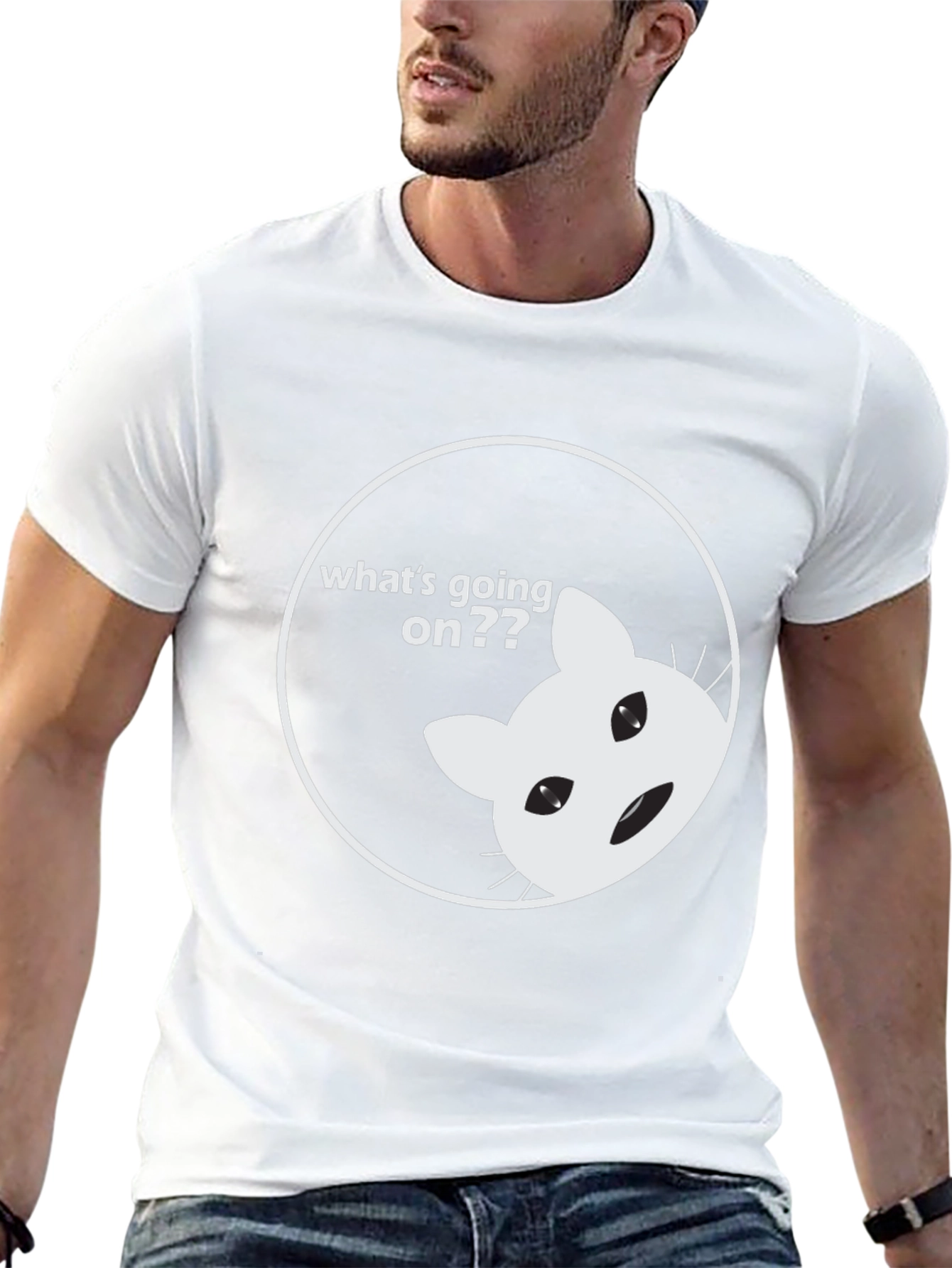 Funny Cat Whats Going On Black T-Shirt