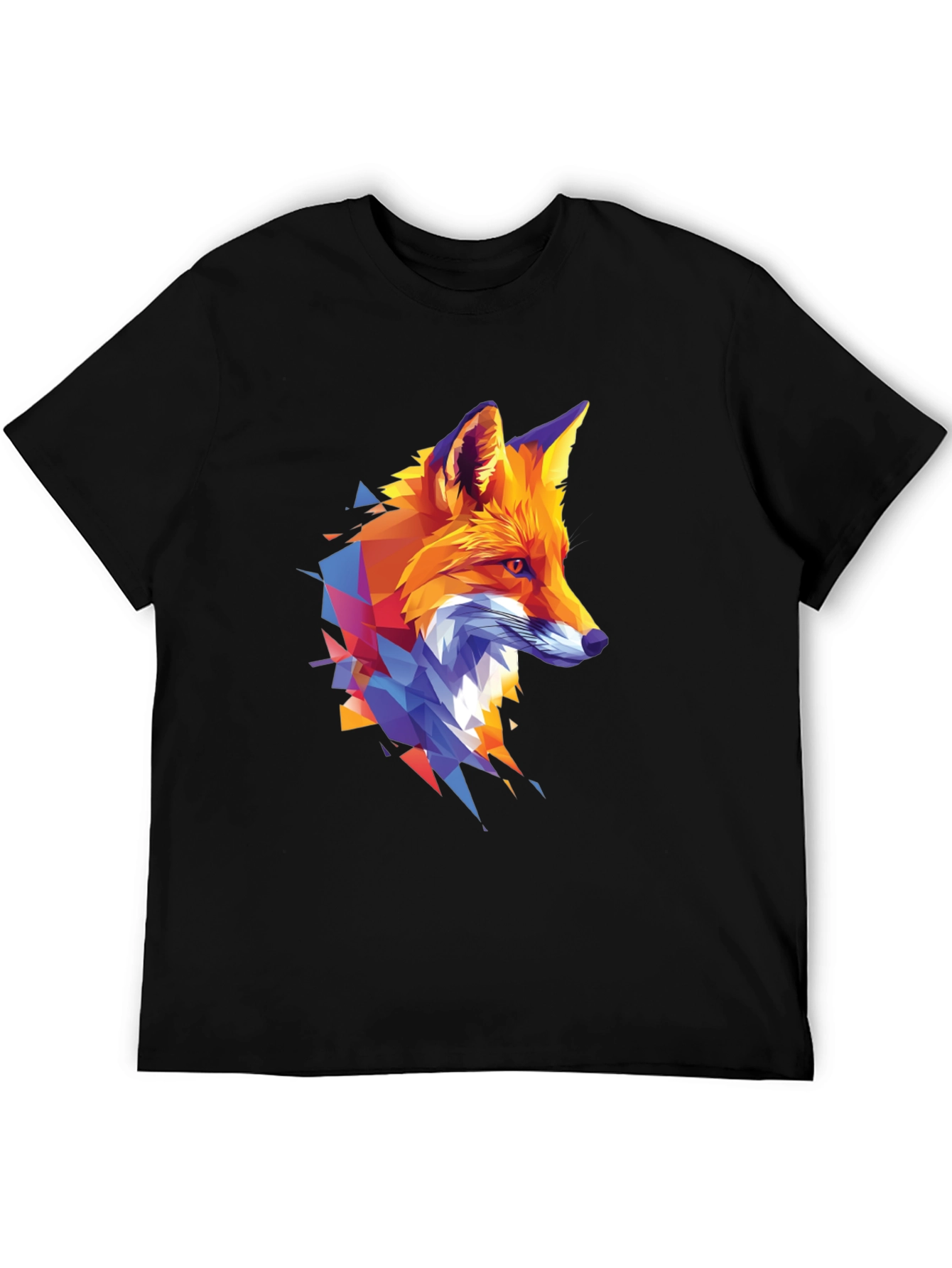 Geometric Fox Graphic Print Black T-Shirt