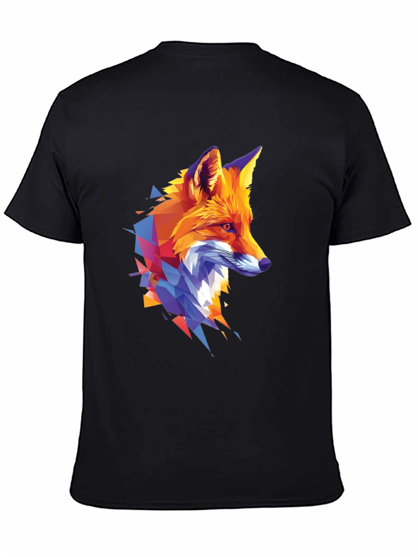 Geometric Fox Graphic Print Black T-Shirt