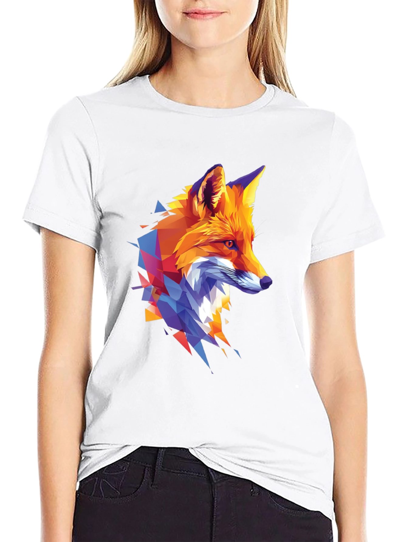 Geometric Fox Graphic Print Black T-Shirt