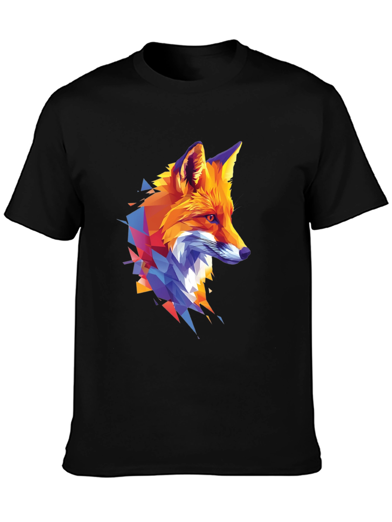 Geometric Fox Graphic Print Black T-Shirt