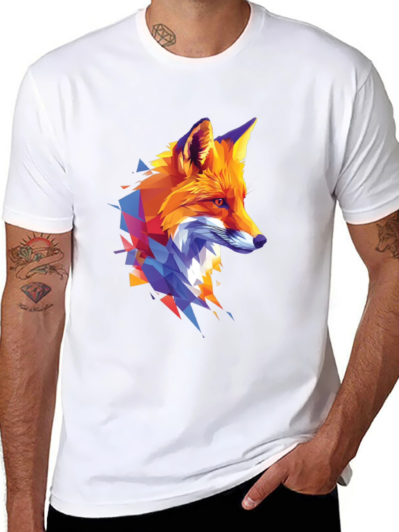 Geometric Fox Graphic Print Black T-Shirt