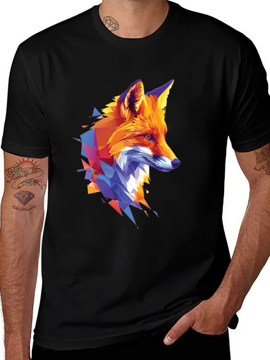 Geometric Fox Graphic Print Black T-Shirt