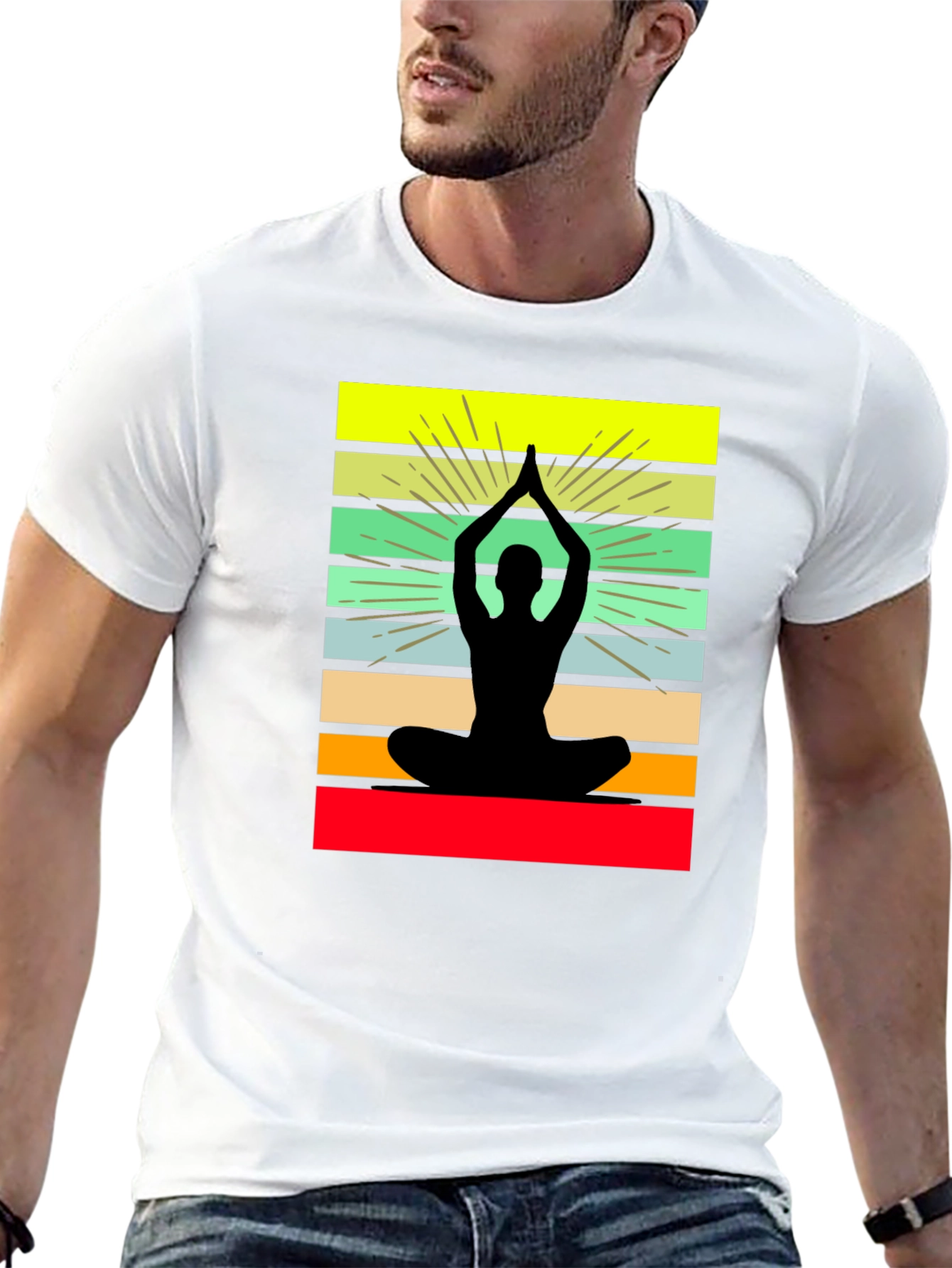 Yoga Silhouette Striped Graphic Tee