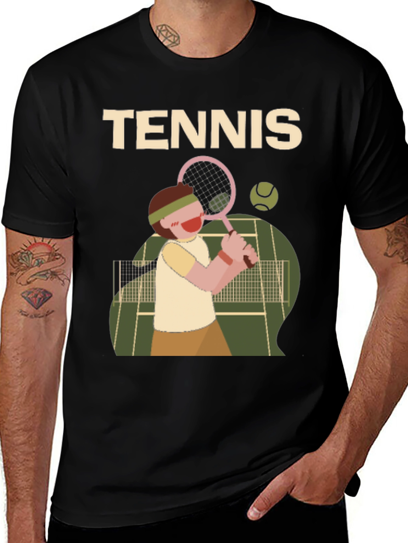 Tennis Player Graphic Tee - Black