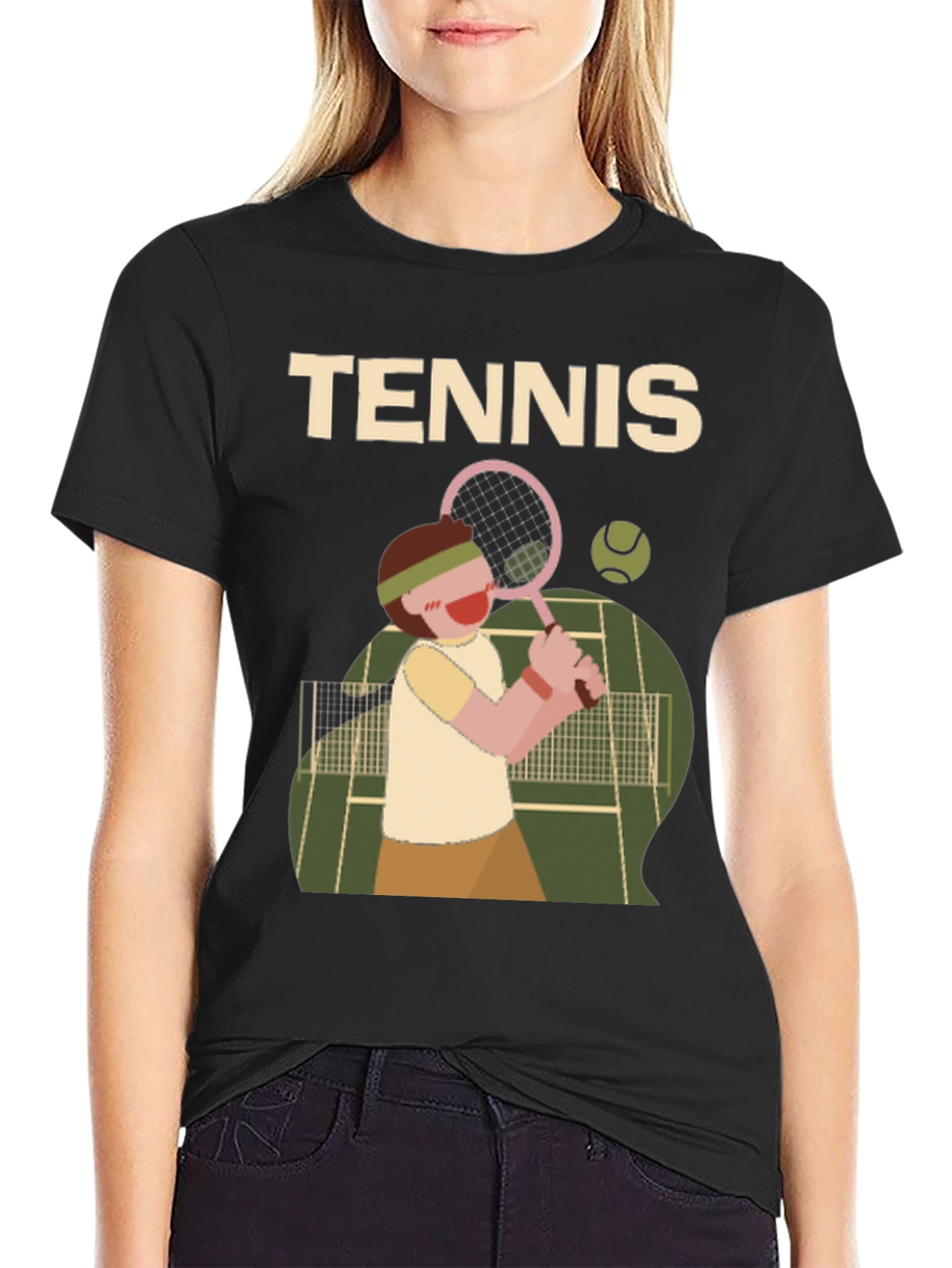 Tennis Player Graphic Tee - Black