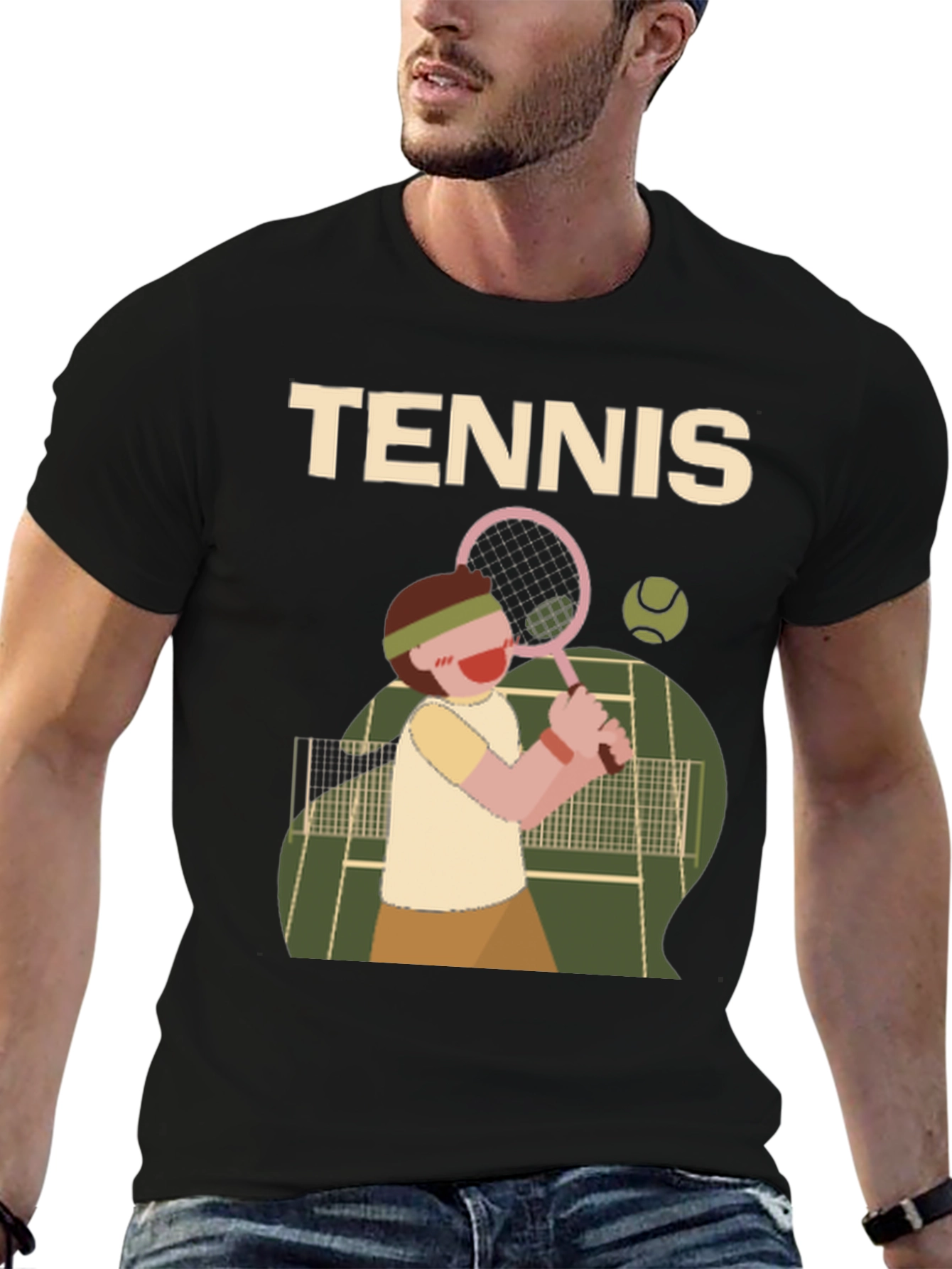 Tennis Player Graphic Tee - Black