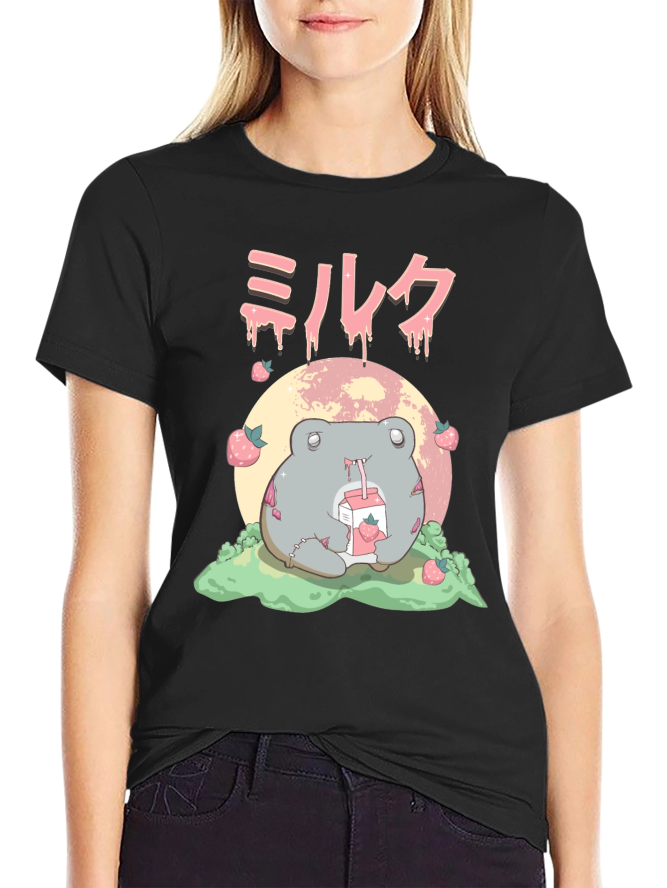 Strawberry Milk Frog Graphic T-Shirt