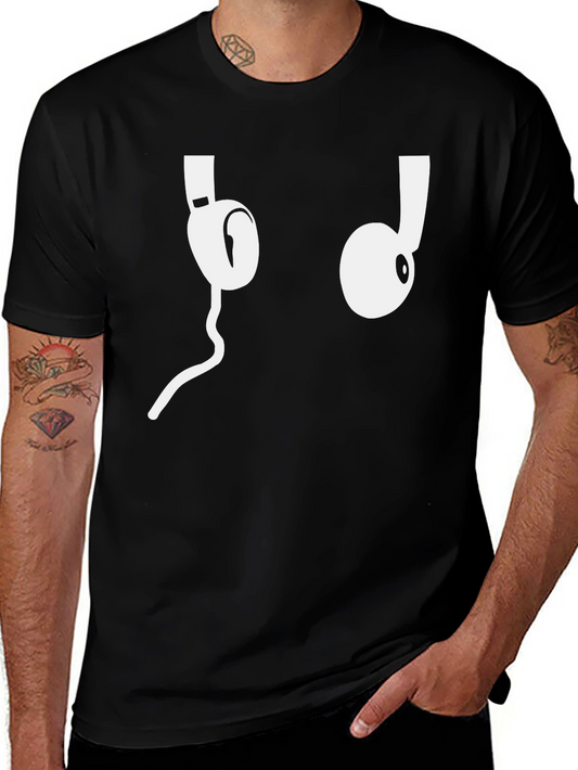 Cool Headphones Graphic Tee - Black Cotton T-Shirt