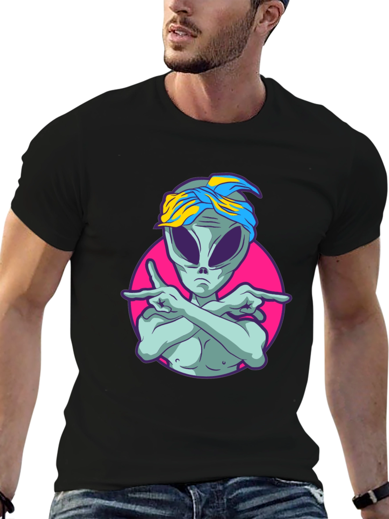 Alien Rapper Graphic T-Shirt - Black