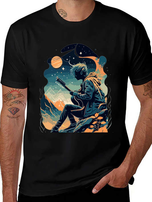 Guitarist Graphic Tee - Black Crew Neck T-Shirt