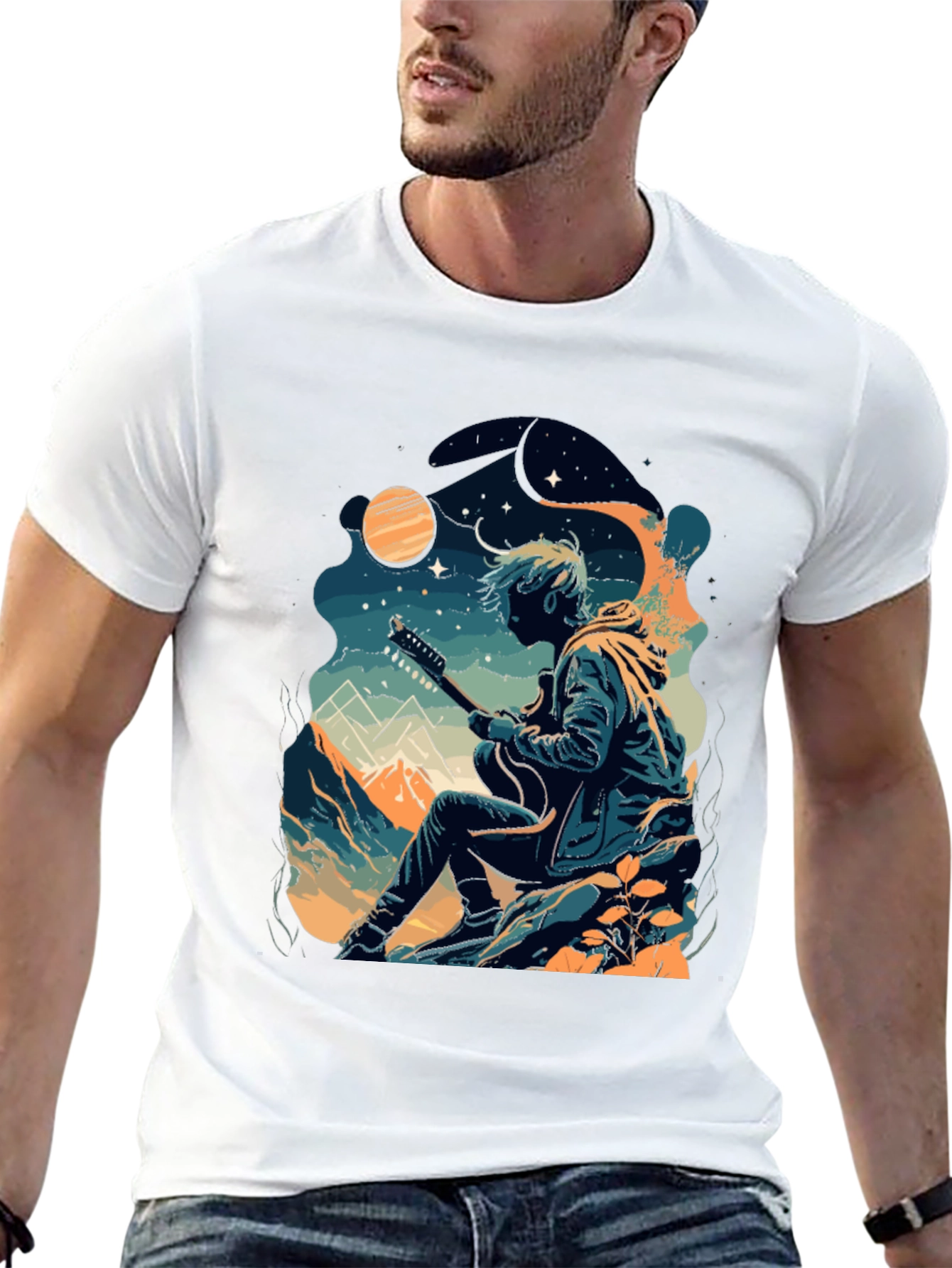 Guitarist Graphic Tee - Black Crew Neck T-Shirt