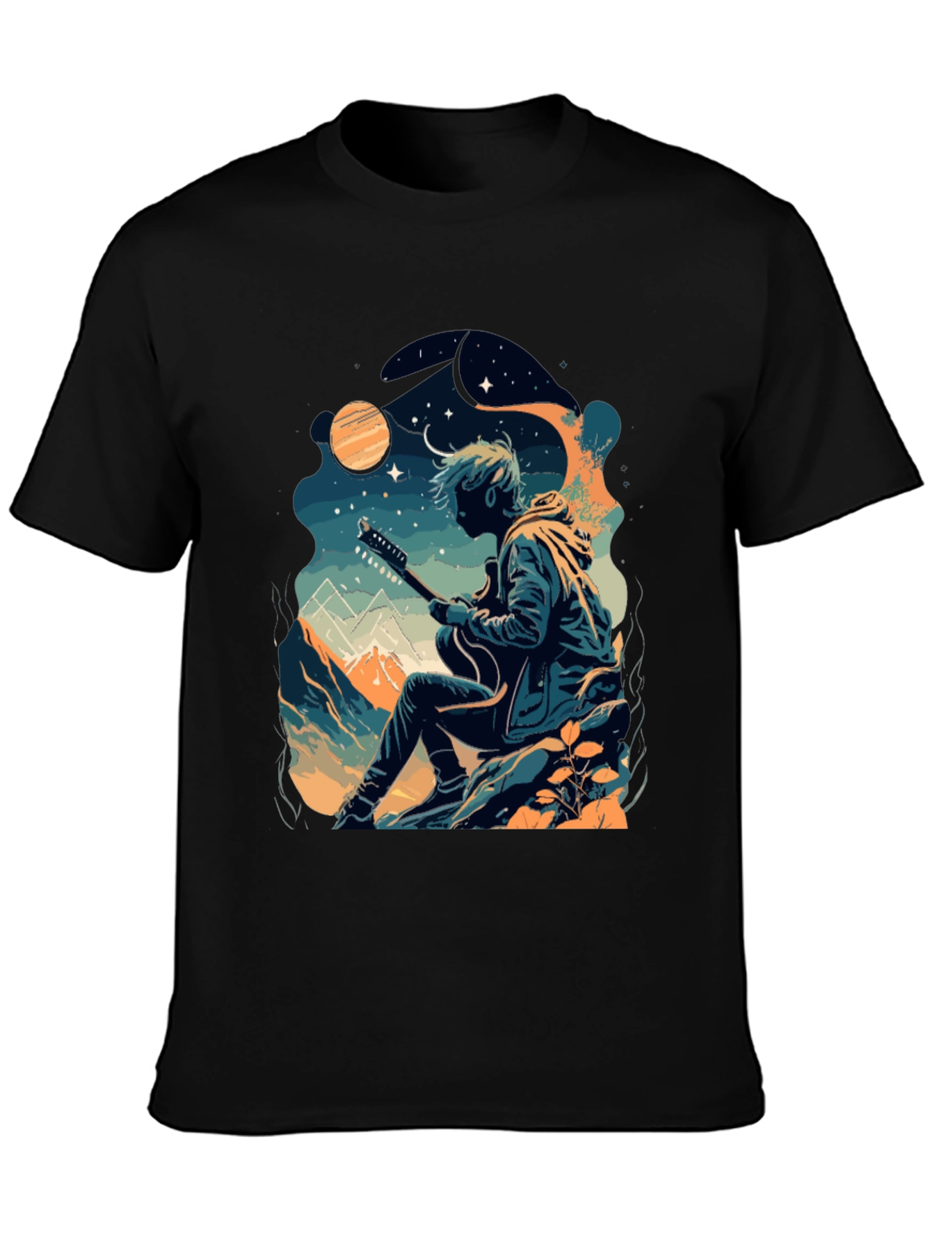 Guitarist Graphic Tee - Black Crew Neck T-Shirt