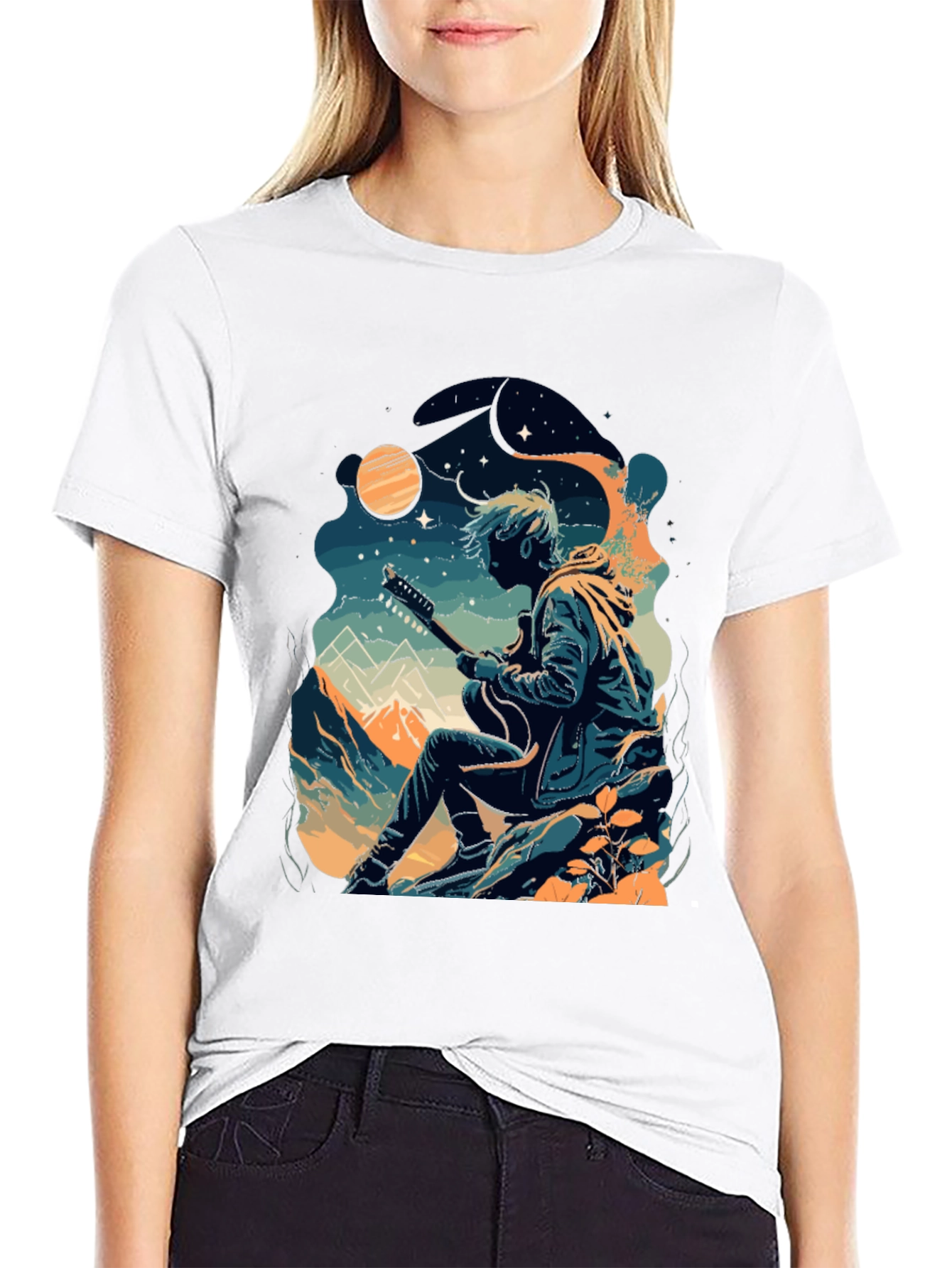 Guitarist Graphic Tee - Black Crew Neck T-Shirt
