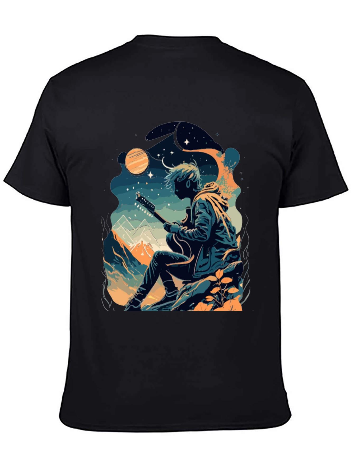 Guitarist Graphic Tee - Black Crew Neck T-Shirt